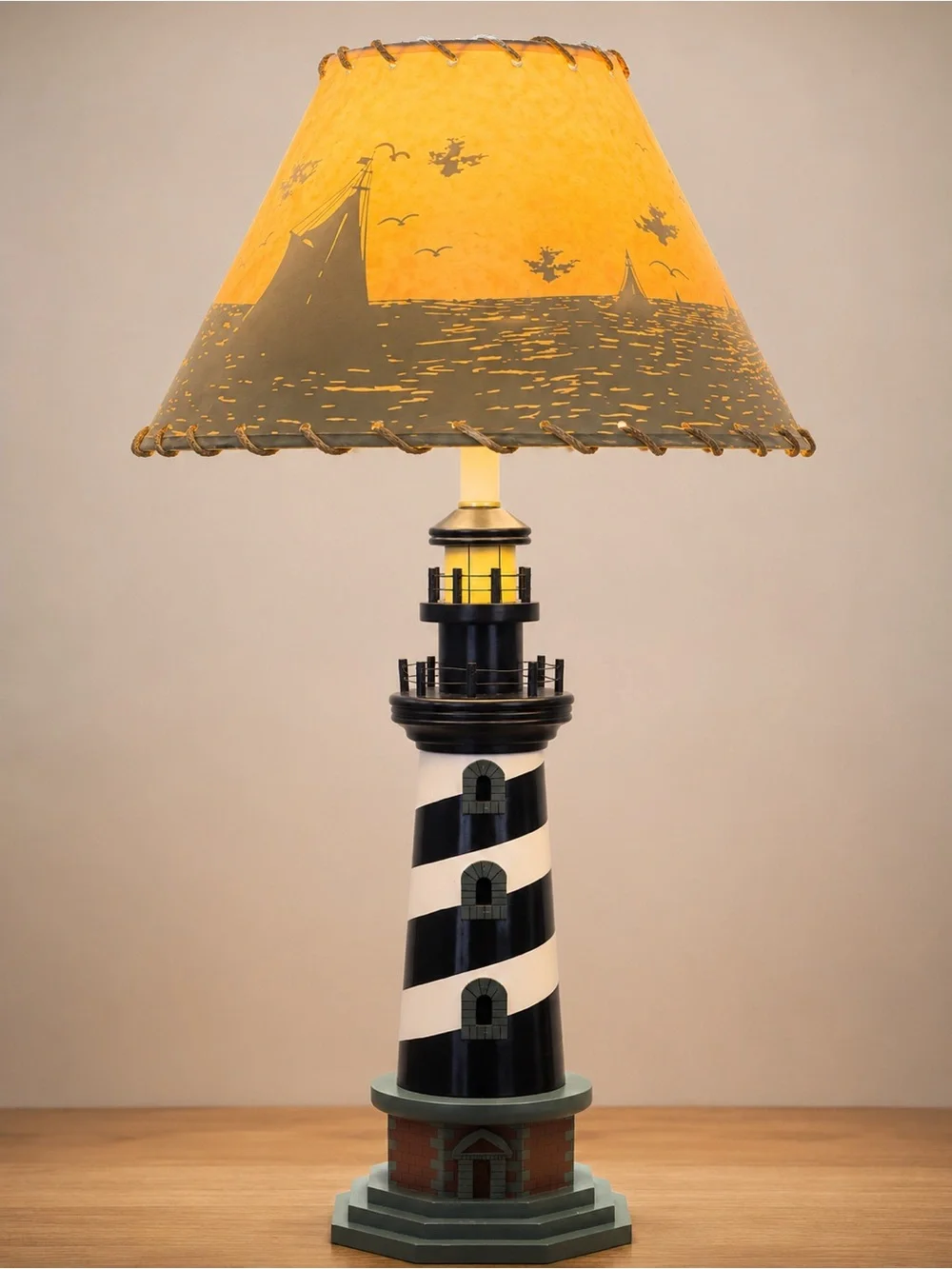 🌊Beautiful Lighthouse Table Lamp with Silhouette Lampshade- Coastal Accent